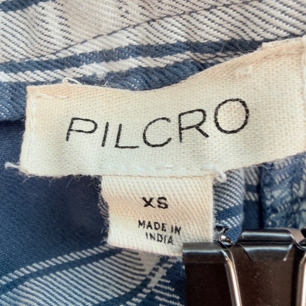 Pilcro Plaid Mini Dress Women XS Blue Excellent Ruffle Strap Pockets - Picture 5 of 9